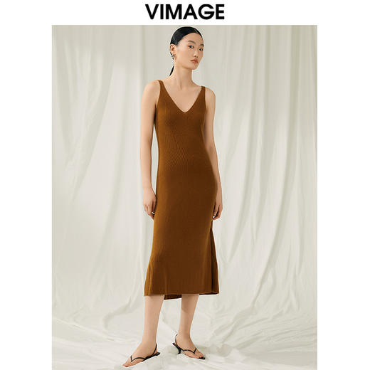 VIMAGE纬漫纪秋季新款100%绵羊毛气质修身显瘦吊带针织连衣裙V1801423 商品图2