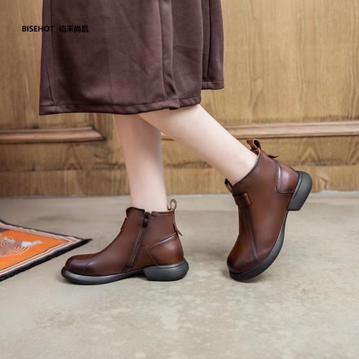 新品厚绒圆头百搭舒适牛皮矮靴933B25505 商品图8