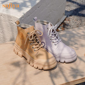 【春节不打烊】Safiya/索菲娅 靴子2022冬季新款英伦风加绒高帮厚底户外马丁靴女 SF24118186