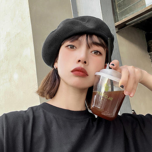 「13款配色」韩版春秋款光板贝雷帽子 女ins薄款黑色复古画家八角帽配饰 商品图3