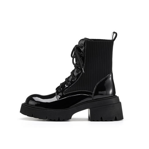 westory2022年秋冬新款真皮马丁靴女厚底增高系带机车靴骑士靴女82301 商品图3