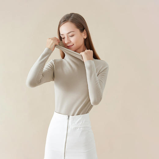 【德绒高领】秋冬新款德绒玻尿酸美肤高领打底衫女 无痕磨双面毛长袖T恤女 QJ 000 YJ008 商品图1