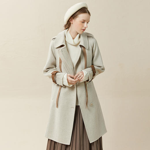 famecoco范可儿毛呢外套女秋冬中长款款纯色羊毛大衣女F228AR003 商品图0