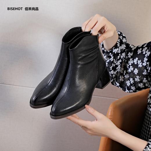 新品羊皮单层方跟尖头百搭矮靴991B25526 商品图8