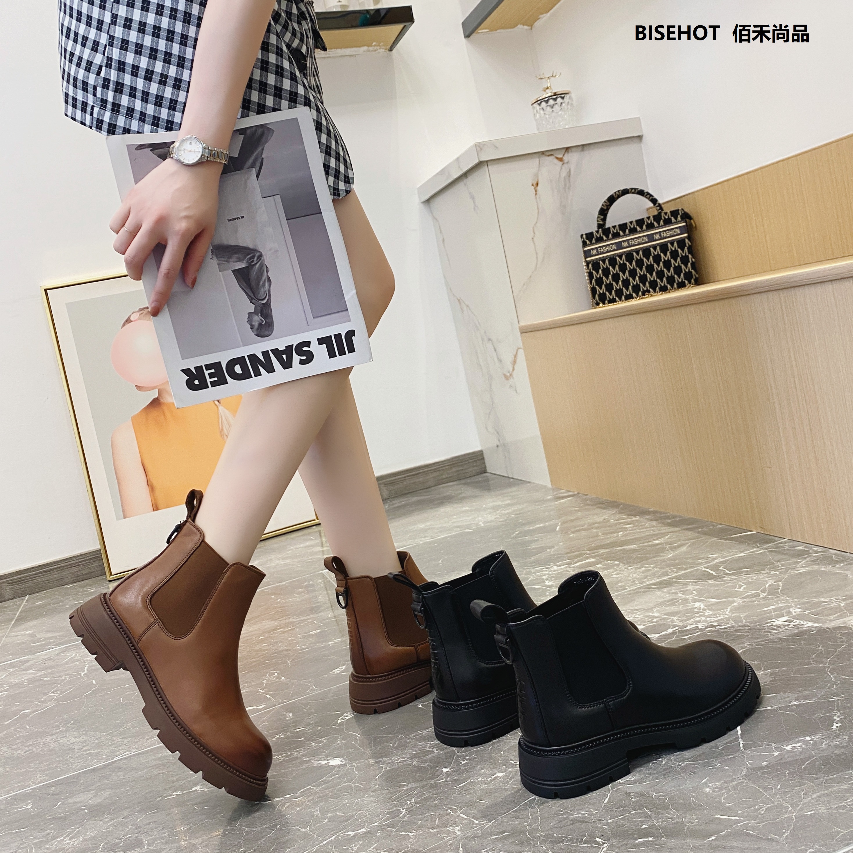 新品加绒牛皮百搭舒适矮靴936B25536