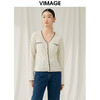 VIMAGE纬漫纪秋季新款100%绵羊毛v领短款撞色时尚通勤气质百搭针织开衫V1801421 商品缩略图0