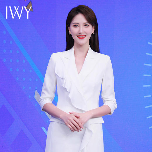 IWY/七分袖白色主持人礼服女气质显瘦西装连衣裙职业装艺考播音正装女22CQ0009 商品图2