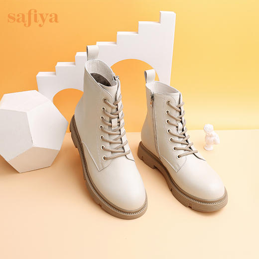 【春节不打烊】Safiya/索菲娅 加绒保暖短2022冬季新款英伦风百搭圆头低跟马丁靴女 SF24118404 商品图2