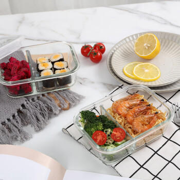 乐扣乐扣 耐热玻璃保鲜盒微波炉饭盒密封便当盒餐盒冰箱收纳盒600ml二分隔 商品图7