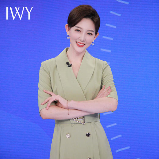 IWY/短袖绿色西装连衣裙女高级感双排扣长款职业装气质女神范职场正装222078Q1 商品图1