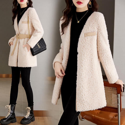 时尚气质保暖皮毛一体外套配腰带HR-GJC7231 商品图1