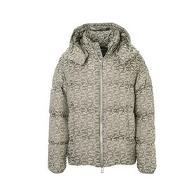 EMPORIO ARMANI 阿玛尼 男士徽标印花连帽拉链羽绒服 米色 6L1BH2 1NLLZ 0177