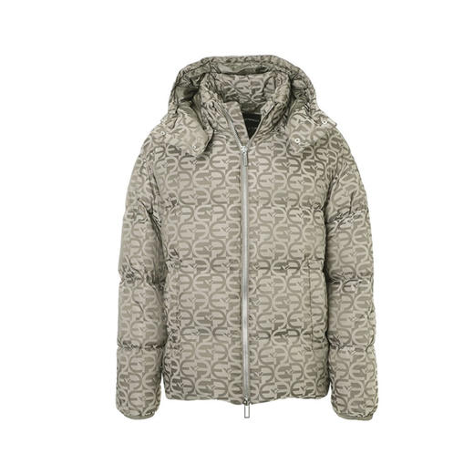 EMPORIO ARMANI 阿玛尼 男士徽标印花连帽拉链羽绒服 米色 6L1BH2 1NLLZ 0177 商品图0