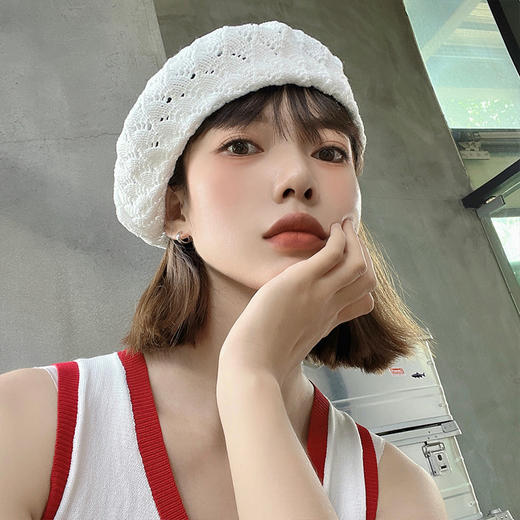 「8款配色」韩版针织镂空贝雷帽 薄款英伦复古画家南瓜八角帽子配饰 商品图1