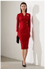 颈袖添香-连衣裙-J20384623A 颈袖添香季新款时尚修身气质红中长款包臀显瘦女士连衣裙 立体 显瘦 修身 商品缩略图3