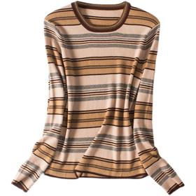 赛兔2022年新款螺纹低圆领长袖条纹紧身打底衫