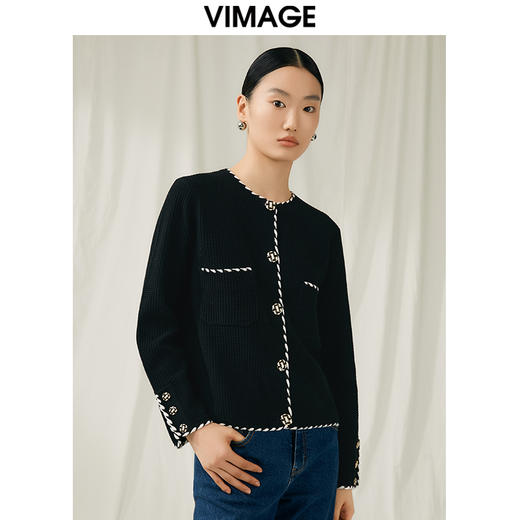 VIMAGE纬漫纪秋季新款撞色时尚通勤气质百搭针织开衫V1801426 商品图8