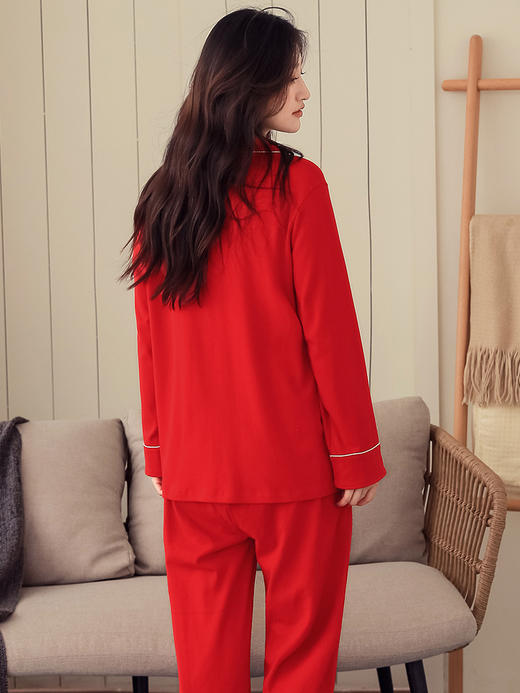 康妮雅春秋情侣睡衣居家长袖红色家居服套装 商品图4