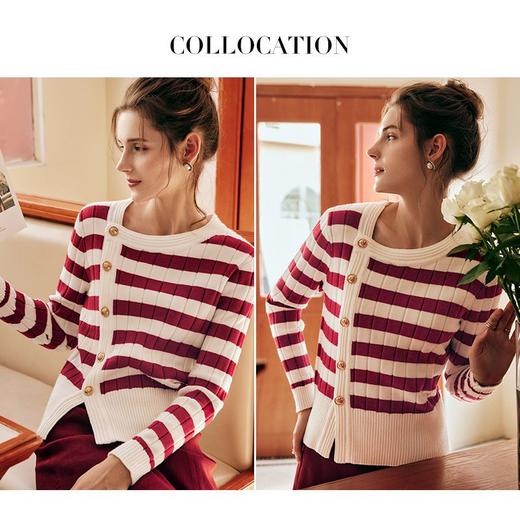 OLrain欧芮儿法式条纹毛衣女秋季2022年新款不规则撞色套头针织衫 商品图1