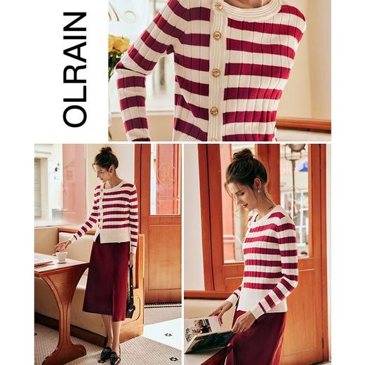 OLrain欧芮儿法式条纹毛衣女秋季2022年新款不规则撞色套头针织衫 商品图3