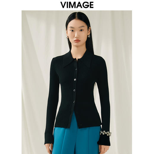 VIMAGE纬漫纪新款100%绵羊毛纯色修身针织衫V1801427 商品图3