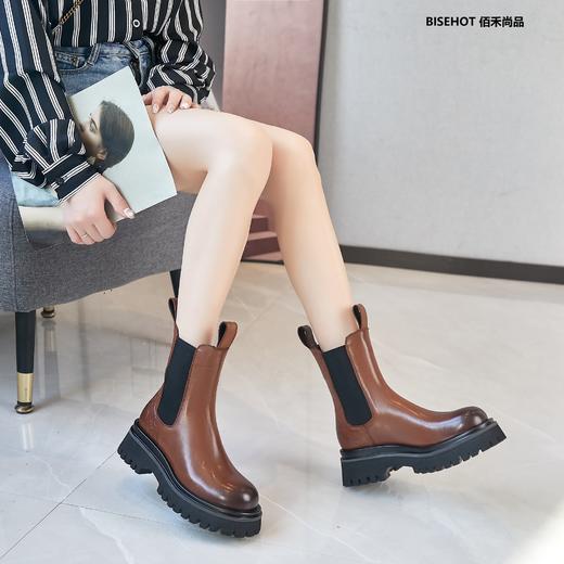 新品单层牛皮切尔西烟管时尚矮靴992B25601 商品图8