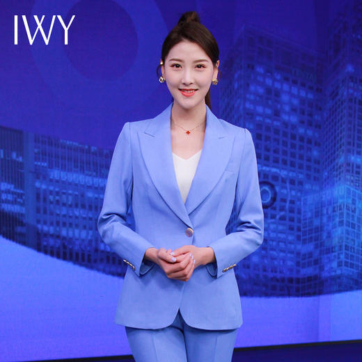 IWY/高级感蓝色西服套装新款西装阔腿裤面试正装主持人职业装olCP8310 商品图2