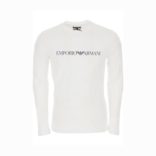 EMPORIO ARMANI 阿玛尼 男士棉质字母徽标印花圆领长袖T恤 白色 8N1TN8 1JPZZ 0146 商品图0