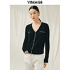 VIMAGE纬漫纪秋季新款100%绵羊毛v领短款撞色时尚通勤气质百搭针织开衫V1801421 商品缩略图1