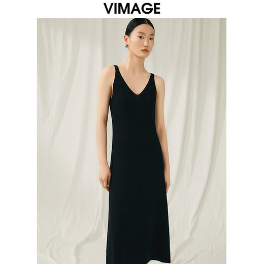 VIMAGE纬漫纪秋季新款100%绵羊毛气质修身显瘦吊带针织连衣裙V1801423 商品图8