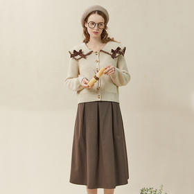 Famecoco范可儿毛衣配半裙套装秋冬娃娃领套装裙两件套F228EC002