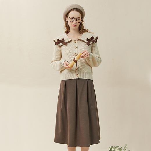 Famecoco范可儿毛衣配半裙套装秋冬娃娃领套装裙两件套F228EC002 商品图0