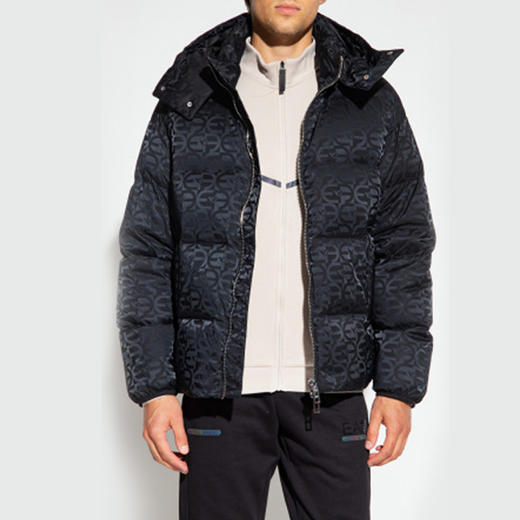 EMPORIO ARMANI 阿玛尼 男士徽标印花连帽拉链羽绒服 黑色 6L1BH2 1NLLZ 0999 商品图2