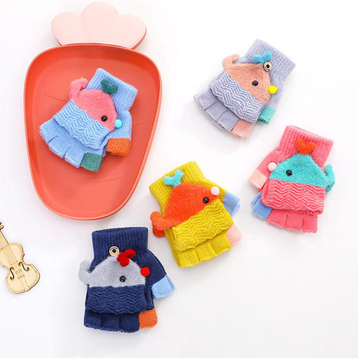 【儿童针织半指手套！佩戴舒适 无束缚】瑞雅RYA冬季保暖儿童手套 男童女童翻盖半指 两用手套小孩手套 商品图2