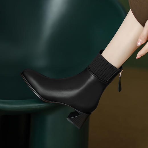 毛线口短靴女英伦方头时装靴，中跟复古瘦瘦靴粗跟LDKG-S5088 商品图12