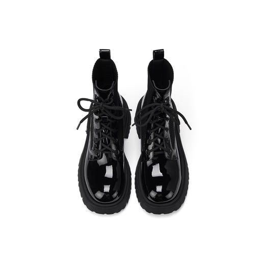 westory2022年秋冬新款真皮马丁靴女厚底增高系带机车靴骑士靴女82301 商品图4