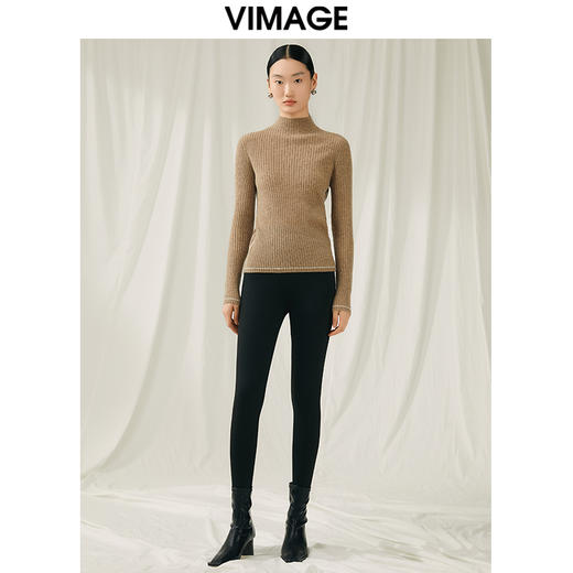 VIMAGE纬漫纪冬季新款100%山羊绒小立领套头纯色打底基础款修身针织衫V1801425 商品图8