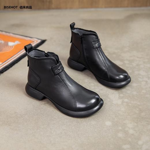 新品厚绒圆头百搭舒适牛皮矮靴933B25505 商品图1