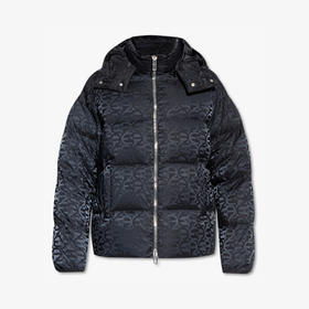 EMPORIO ARMANI 阿玛尼 男士徽标印花连帽拉链羽绒服 黑色 6L1BH2 1NLLZ 0999