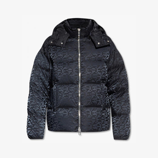 EMPORIO ARMANI 阿玛尼 男士徽标印花连帽拉链羽绒服 黑色 6L1BH2 1NLLZ 0999 商品图0