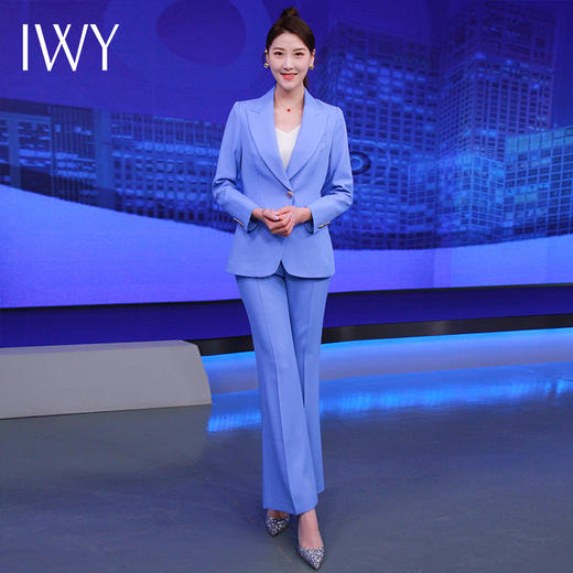 IWY/高级感蓝色西服套装新款西装阔腿裤面试正装主持人职业装olCP8310 商品图0