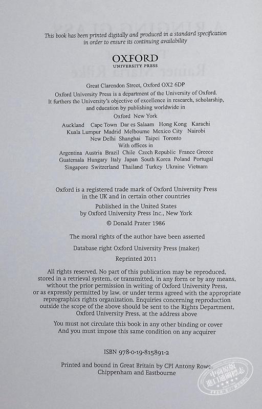 【中商原版】里尔克传 鸣响的杯子 豆瓣高分 英文原版 A Ringing Glass The Life of Rainer Maria Rilke Donald Prater 商品图4