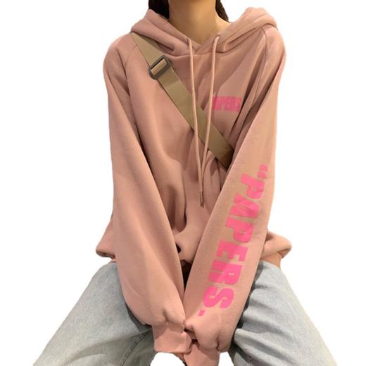 秋冬新款加绒韩版字母连帽宽松女士长袖卫衣学生少女外贸跨境上衣 商品图4