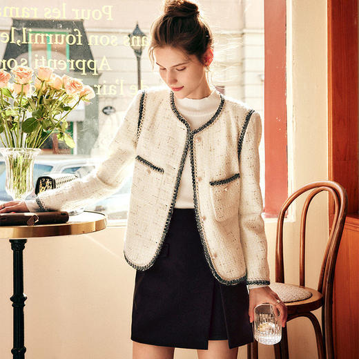 OLrain欧芮儿法式小香风短外套女秋季2023新款复古撞色粗花呢上衣 商品图3