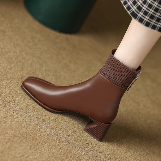 毛线口短靴女英伦方头时装靴，中跟复古瘦瘦靴粗跟LDKG-S5088 商品图5