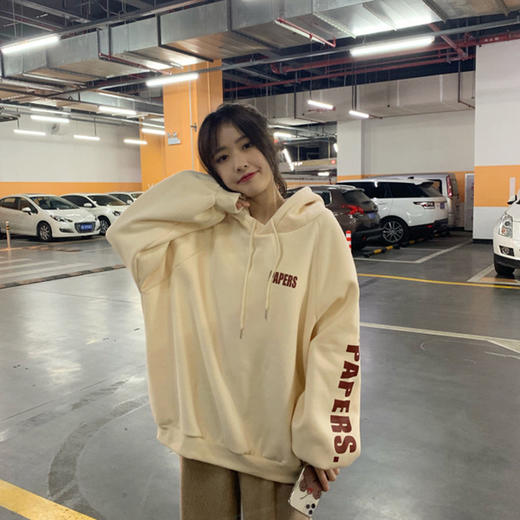秋冬新款加绒韩版字母连帽宽松女士长袖卫衣学生少女外贸跨境上衣 商品图2