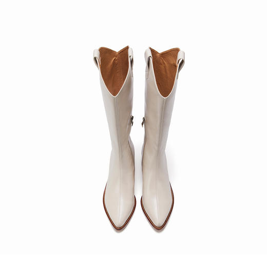 westory2022年秋冬新款尖头长筒靴显瘦修腿骑士靴真皮机车靴女82681 商品图4