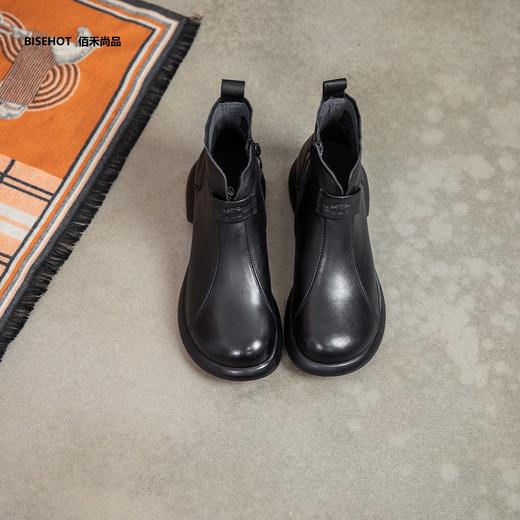 新品厚绒圆头百搭舒适牛皮矮靴933B25505 商品图2