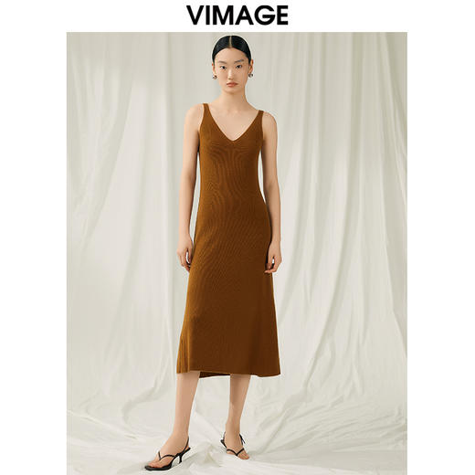 VIMAGE纬漫纪秋季新款100%绵羊毛气质修身显瘦吊带针织连衣裙V1801423 商品图0
