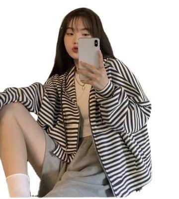 秋装薄款连帽拉链卫衣女宽松显瘦条纹长袖外套运动上衣韩国女装 商品图4